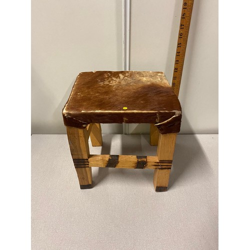 183 - Large wooden box with small animal hide stool.