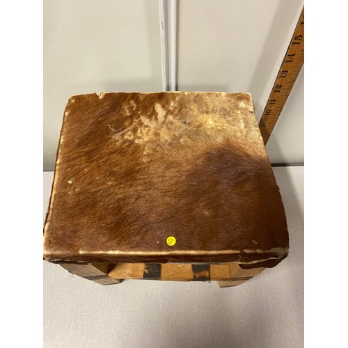 183 - Large wooden box with small animal hide stool.