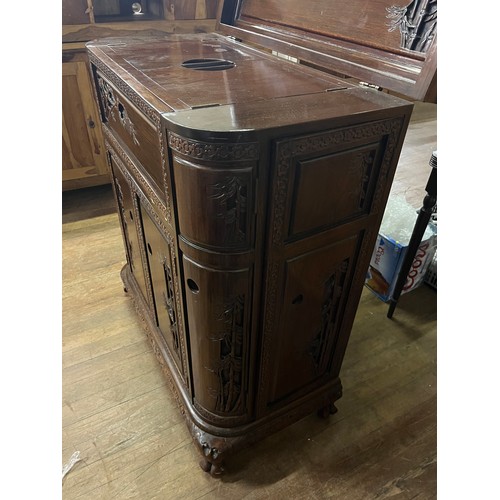 50 - Oriental wooden carved cocktail cabinet.
92cm l x 107cm h x 46cm d