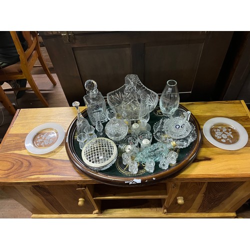 405 - Large tray of crystal to include Edinburgh crystal decanter & basket etc.