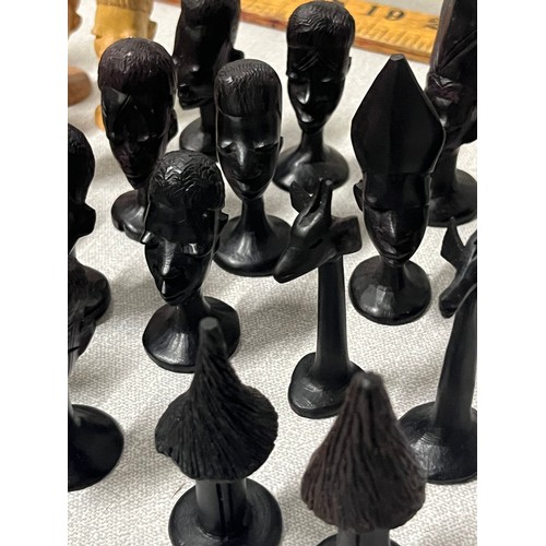 30 - African hand carved chess set.