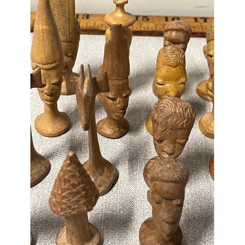 30 - African hand carved chess set.