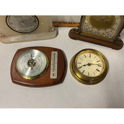 109 - 3 vintage clocks & barometer. To include smiths 8 day.