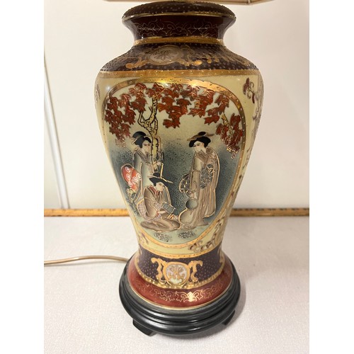 120 - Large ornate Japanese themed table lamp. 
inc shade 78cm