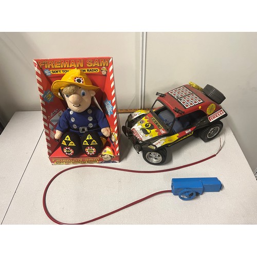 255 - vintage remote control jeep & fireman sam soft toy.