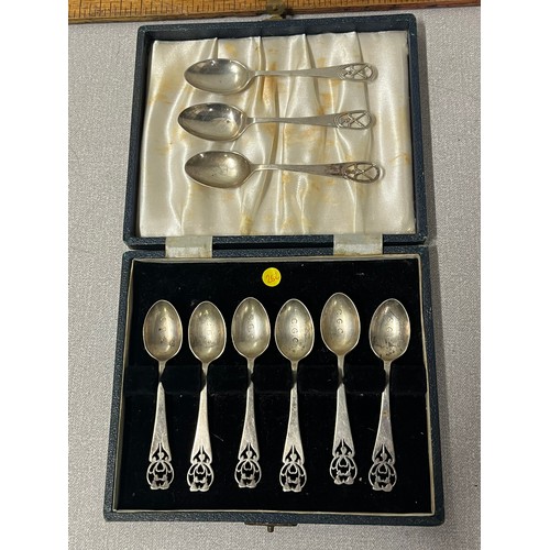 127 - 9 Silver hallmarked spoons 6 boxed.