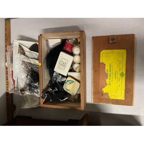 128 - Collection of fly tying equipment in wooden boxes