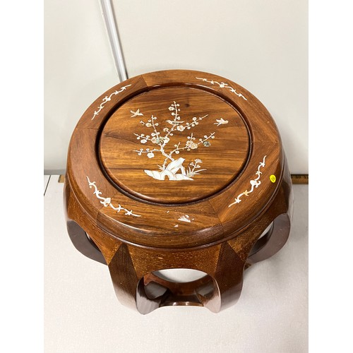 79 - Inlaid chinese mahogany drum stool