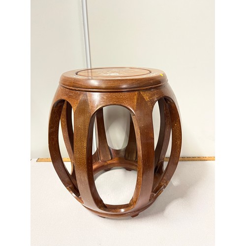 79 - Inlaid chinese mahogany drum stool