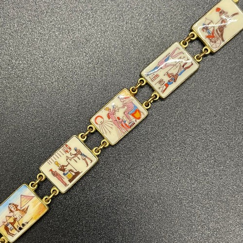 220 - Early 1900s yellow metal and enamel egyptian bracelet