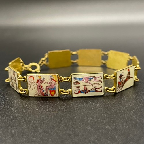 220 - Early 1900s yellow metal and enamel egyptian bracelet