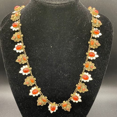 228 - Victorian enamel and amber stone necklace