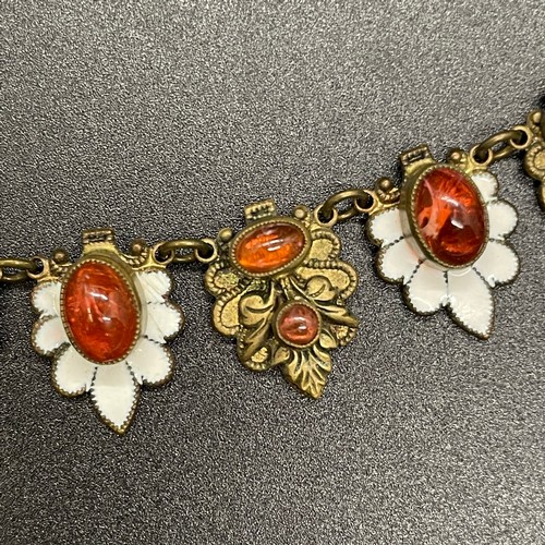 228 - Victorian enamel and amber stone necklace