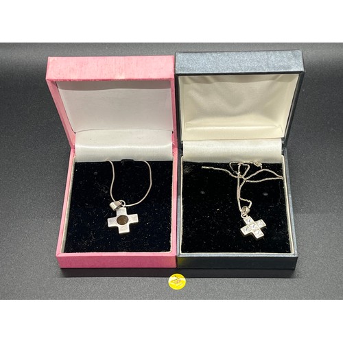 259 - 2 silver chain & cross pendants