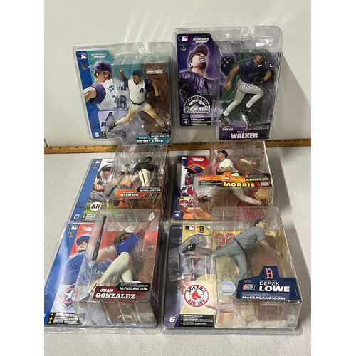 92 - 6 mcfarlanes sports boxed baseball figures to include larry walker, matt morris etc