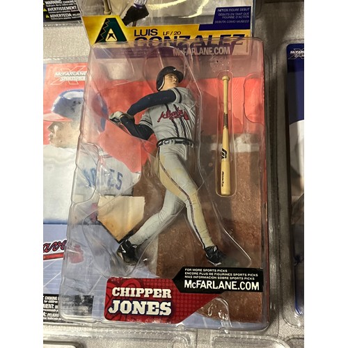 93 - 6 mcfarlanes sports boxed baseball figures to include randy johnson, chipper jones etc