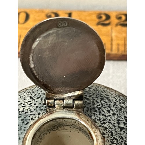 188 - victorian curling stone ink well with silver lid