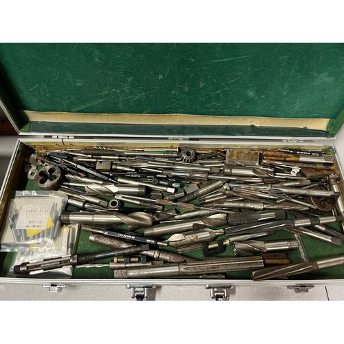 389 - Aluminium case filled with tap & die sets etc & 1 tool box to include ratchets etc.