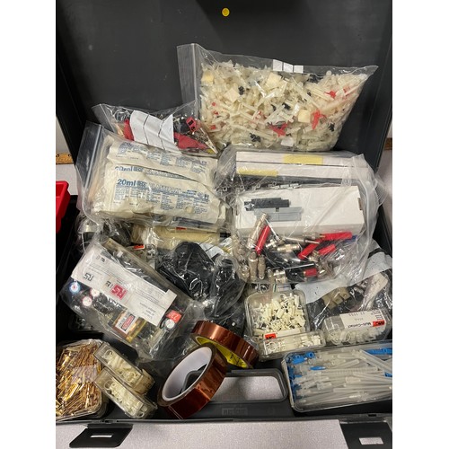 390 - Case of plastic connectors, box of solder wire etc.