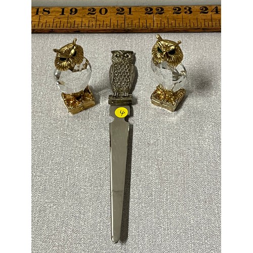 565 - 2 crystal owls & letter opener