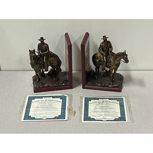 283 - John Wayne Bradford Exchange 2 Sculptures 'Tall in the saddle' & 'Trails of glory'. Bookend Collecti... 