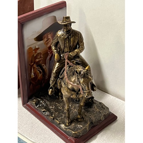 283 - John Wayne Bradford Exchange 2 Sculptures 'Tall in the saddle' & 'Trails of glory'. Bookend Collecti... 