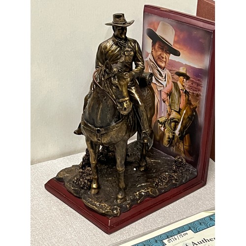 283 - John Wayne Bradford Exchange 2 Sculptures 'Tall in the saddle' & 'Trails of glory'. Bookend Collecti... 