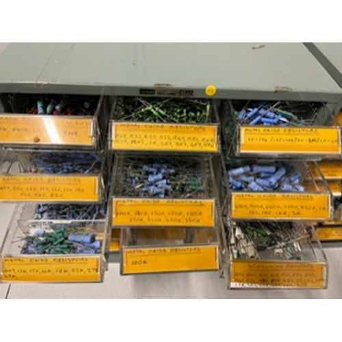 346 - Large collection of metal resisters & electrical components etc in metal cases with drawers.