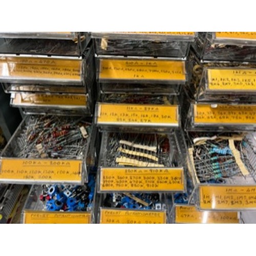 346 - Large collection of metal resisters & electrical components etc in metal cases with drawers.