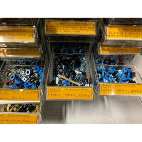 346 - Large collection of metal resisters & electrical components etc in metal cases with drawers.