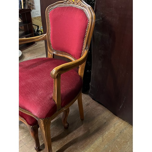 51 - red velvet bedroom chair & matching foot stool