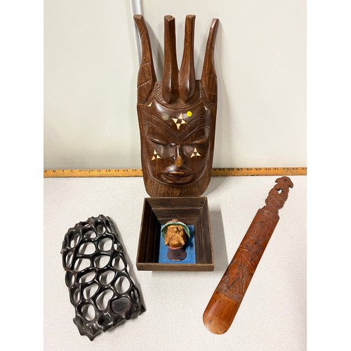 228 - selection of wooden items to include large mask