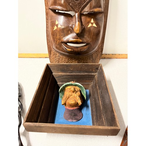 228 - selection of wooden items to include large mask