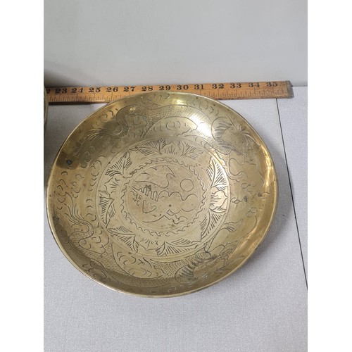 63 - 3 large Chinese brass bowls.