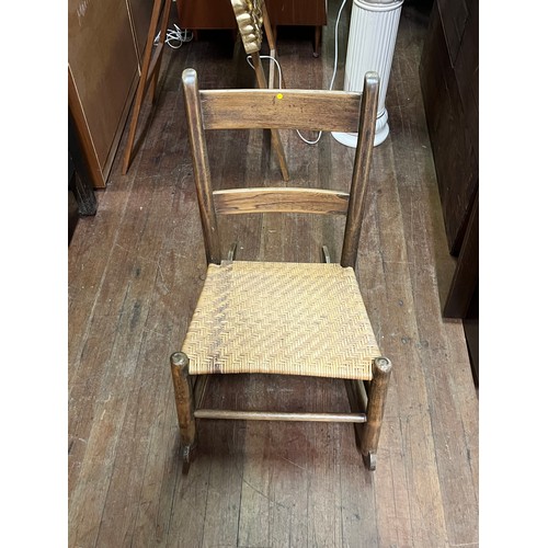 102 - kids oak rocking chair with rattan seat