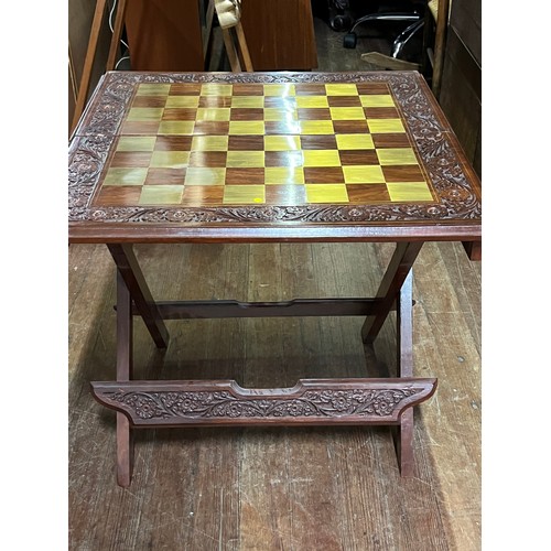 103 - highly carved wood & brass folding chess table
55cm x 55cm x 52cm h