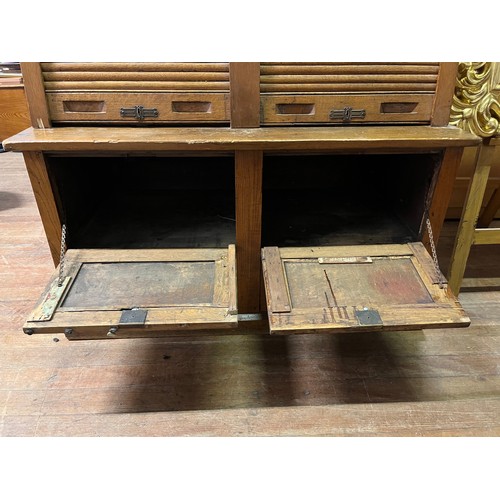 106 - antique oak double shutter haberdashery cabinet
221cm h x 109cm w x 53cm d