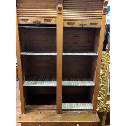 106 - antique oak double shutter haberdashery cabinet
221cm h x 109cm w x 53cm d