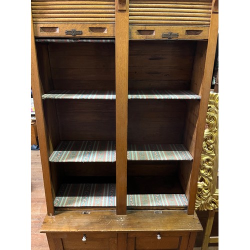 106 - antique oak double shutter haberdashery cabinet
221cm h x 109cm w x 53cm d