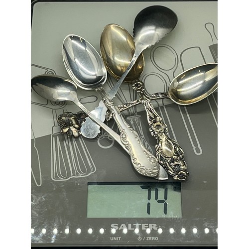 168 - 5 sterling silver spoons. 
74g