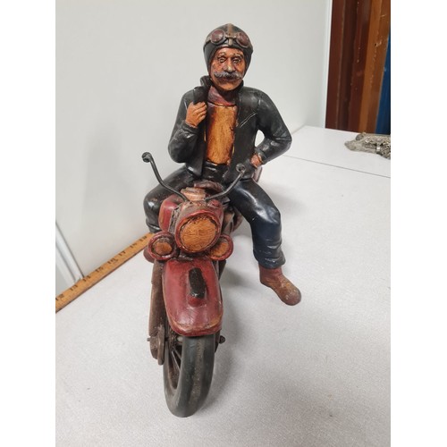 190 - Large wooden heavy Harley Davidson & rider. 
50cm l x 36cm h