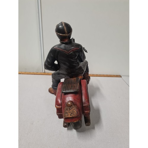 190 - Large wooden heavy Harley Davidson & rider. 
50cm l x 36cm h