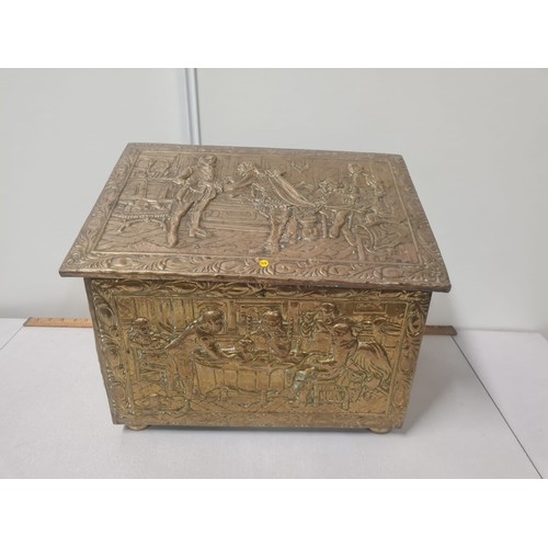 148 - Vintage brass coal box with insert.