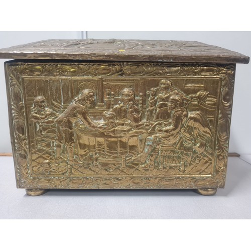 148 - Vintage brass coal box with insert.