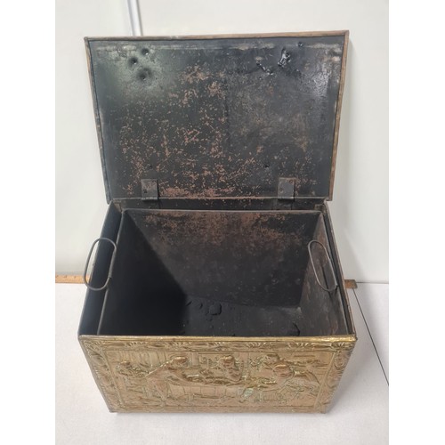 148 - Vintage brass coal box with insert.