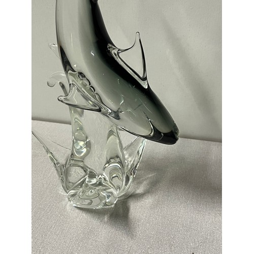 62 - Vintage Licio Zanetti Murano Italian glass shark ornament. 38cm tall.