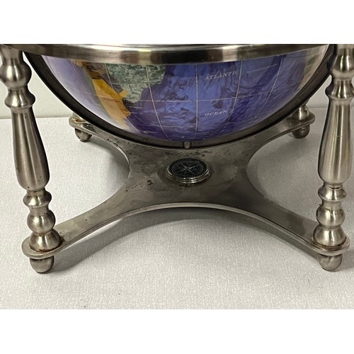 36 - Large table top double axis gemstone inlay globe with compass. 
45cm x 45cm