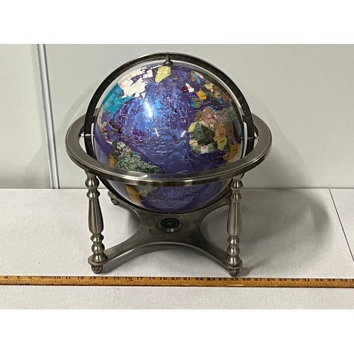 36 - Large table top double axis gemstone inlay globe with compass. 
45cm x 45cm