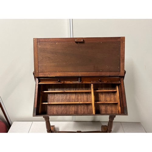 1 - Vintage wooden sewing box on stand with 2 drawers & compartments.
80cm h x 53cm w