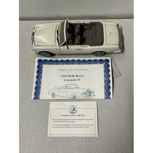 118 - Franklin Mint Rolls Royce Corniche-IV 1992 die cast model with certificate.